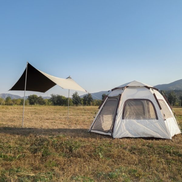 Factory-direct Bulk Camping Tents Set Glamping Oxford Cloth Single-Layer White Hexagonal Camping Tent | Square Vinyl Canopy - Image 2