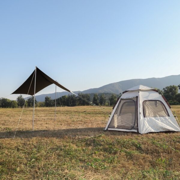 Factory-direct Bulk Camping Tents Set Glamping Oxford Cloth Single-Layer White Hexagonal Camping Tent | Square Vinyl Canopy - Image 3