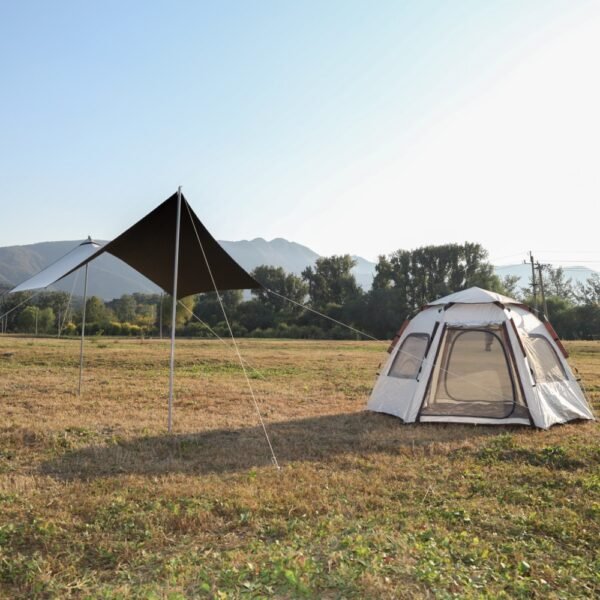 Factory-direct Bulk Camping Tents Set Glamping Oxford Cloth Single-Layer White Hexagonal Camping Tent | Square Vinyl Canopy